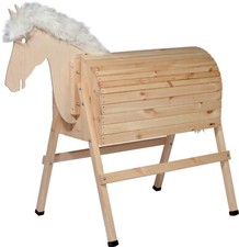 Holzpferd Kinder Spielpferd Massivholz Voltigier-Pferd mit Mähne und Schweif