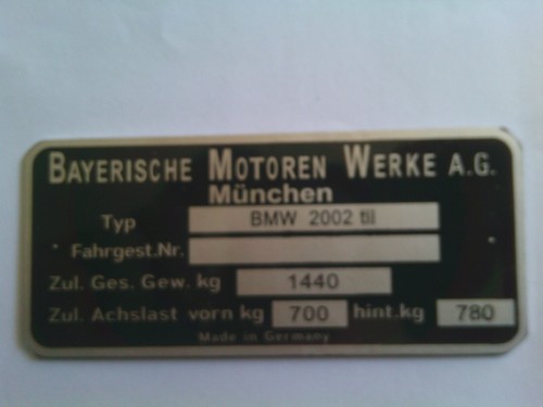 Typenschild bmw 2002tii - 2002tii, 1440