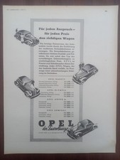 Opel Kadett, Olympia, Super 6, Admiral, Werbung advert pubblicità, 1938