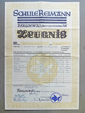 Zeugnis Schule Reimann signiert Reimann Melzer Hertwig Kleinsang Gadau Karguth