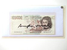 ANDY WARHOL: Echte 100.000 Lire Banknote ORIGINAL Hand-signiert sw, ZERTIFIKAT