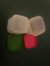 2 x Tupperware Keep Tab Snackhalter 2066,Grün+roter Deckel,Gebrauchsspuren 