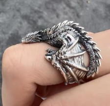 Verstellbarer Ring Silber großer Drache passend für jede Größe Flugsaurier Vintage Gothic Punk