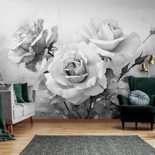 Fototapete Blumen 3D Effekt Rosen Beton schwarz weiß VLIES TAPETE XXL + KLEISTER