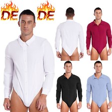 Herren Hemd Langarm Bodysuit Hemdbody Einteiler Body Button Down Basic Tops