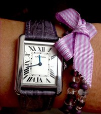 Cartier Tank Armband Original 18/16 Grau Violett Leder Faltschließe gebraucht