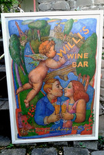 Orig.Vintage Poster Willi's Wine Bar 1995 von Serge Clement im Rahmen, 75x106 cm