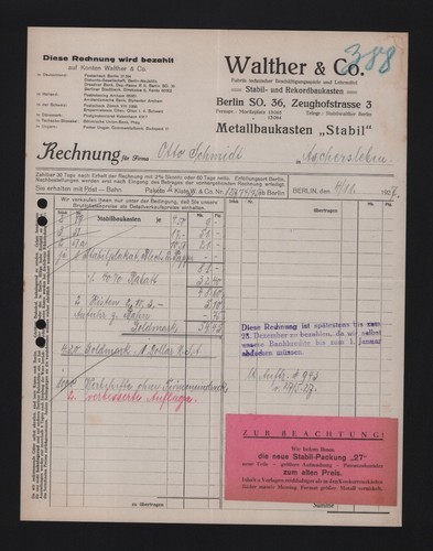 Berlin rechnung 1927 walther - 1927,,