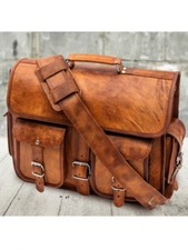 18 " Große Tasche Leder Vintage Schultertasche Herren Notebook Aktentasche