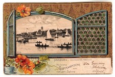 Hamburg LITHO Neujahr Fenster Uhlenhorster Fährhaus Prägekarte um 1898