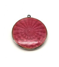 Art Deco kleine Puderdose Silber Emaille Guilloche Rosarot mit Spiegel