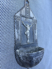 Rarität Weihwassergefäß Antike Weihwasserbecken Metall mit Aufschrift:   JhS