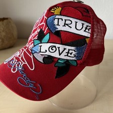 Ed Hardy Cap True Love Totenkopf Trucker Vintage Mütze Rot Snapback Original
