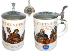 Seltener Bierkrug mit Zinndeckel "DORTMUNDER STIFTS-BIER BRAUEREI"(1967) Werbung