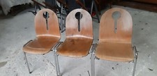  3 x Stapelstühle 70er J. Holzschale Veranstaltungsstuhl verkettbar Vintage NR1
