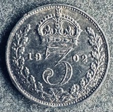 3 Pence 1902 Großbritannien George V 1,41 g .925 Silber KM#797 K240925E