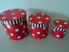 Aufbewahrungsbox Rund mit Deckel 3er-Set Pappe rot mit Punkten