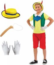 Gelbes Holzpuppe Kostüm + Hut Jungen Kinder Pinocchio Karneval Faschingskostüm