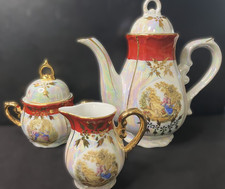 Porzellan Kaffee-/Milchkanne Zuckertopf romantische Motive Gold TOP