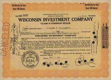 Wisconsin Investment Co. 1931 Delaware Common Stock Wallstreet Crash less 100 S 
