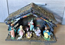 Großes 10tlg. Krippen-Set im Holzstall Figuren Keramik⭐Weihnachtskrippe
