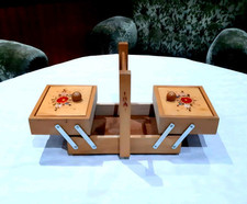 alte  Nähkästchen ausklappbar  , Vintage Holz Blumen Deko