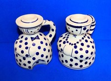 2 LEUCHTER Kerzenleuchter Mann + Frau Keramik blau weiß Punkte Kerzenhalter 14cm