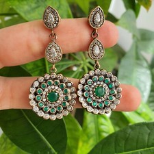 Türkischer Schmuck Hurrem Sultan Smaragd Topas 925 Sterling Silber Ohrringe E2497