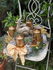 ?Edler Adventskranz Weihnachten Handarbeit Glitzer Deko Gold Hirsch