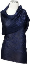  Schal Abend Stola  bestickt stole embroidered Navy  Wolle Seide sciarpa