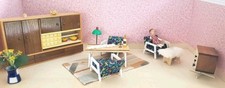 Wohnzimmer Rülke 50/ 60 er Jahre Puppenstube Puppenhaus 1:12 TV Sessel Tisch