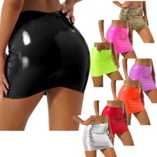 DE iEFiEL Damen Minirock Kurz Wetlook Lack Leder Rock Eng Sexy Bleistiftrock
