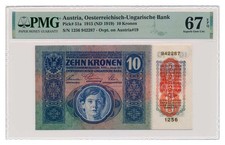 ÖSTERREICH Banknote 10 Kronen 1919 PMG MS 67 EPQ Superb Gem Uncirculated