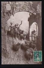 Tiere-AK Neujahr: Singende und spielende Musikanten mit Schafen, beschriftet