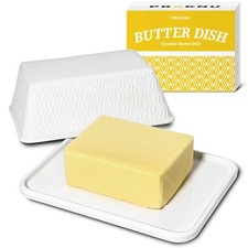 Butterdose Keramik Weiß Butter Glocke Teller Aufbewahrung Behälter Schale Dish