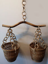 Vintage Hängekorb aus Rattan mit Weidenkette Boho Pflanzenhalter 2 Körbe