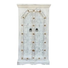 Schrank Indien Antik Wandschrank Küchenschrank Massiv Weiß Whitewash Otis 130cm 