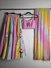 Pastell spiegelarbeit lehenga - pastell,
