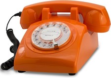 Opis 60s Retro Telefon Wählscheibe Festnetz orange 23x21x13cm 1,1kg Kabelgebunde
