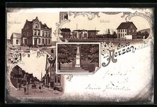 Lithographie Aerzen, Bahnhof, Kaiserliches Postamt, Kriegerdenkmal, Osterstraße 