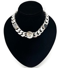 925/- Silberkette, Onyx, Panzer, Muster, 42 cm lang, 16 mm breit, guter Zustand