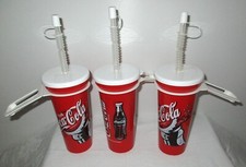 3er Set Coca Cola Becher Trinkbecher 0,5 Liter mit Deckel Gürtelclip Trinkhalm