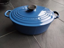 Le Creuset Topf Bräter Blau Oval - ca. 32,5cm x 14cm Gusseisen Emailiert