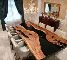 Black epoxy river dining table - black,