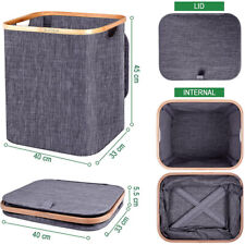 Wäschekorb mit Deckel - 100 Liter - Wäschekorb Holz Bambus - Wäschesammler Grau