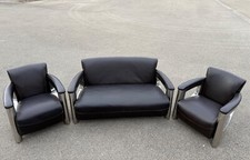 Art Deco 2 Sitzer 2x Sessel Clubsofa Inox braun