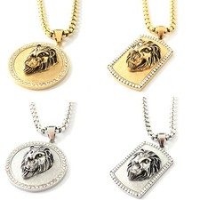 Halskette mit Löwe Anhänger Edelstahl Sternzeichen Herren Schmuck Strass Amulett