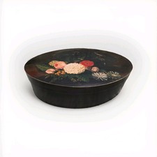 Hutschachtel wunderschöne Aufbewahrungsbox mit floralem Motiv schwarzer Fond