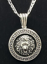 Löwenkopf Anhänger + Figaro Kette 925 Silber 3D Design Löwe mit Halskette Leon