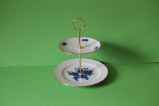 zweistöckige Etagere Teller Schumann Dresden Blaue Rose Goldrand 04857